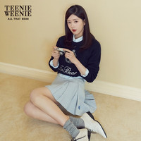 Teenie Weenie小熊2024春季学院风百褶半身裙女 浅灰色 170/L