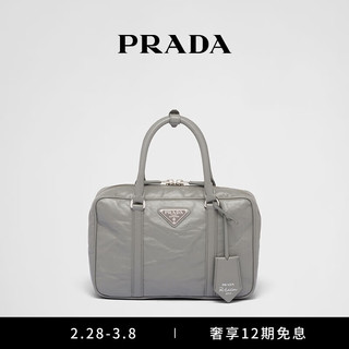 PRADA/普拉达【】女士褶皱感纹理羊皮革波士顿斜挎包 石板灰