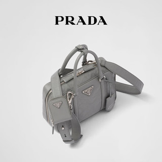 PRADA/普拉达【】女士褶皱感纹理羊皮革波士顿斜挎包 石板灰