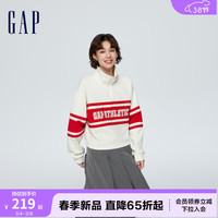 Gap女装春季2024LOGO撞色半拉链套头卫衣405064宽松运动上衣 白红撞色 155/76A(XS) 亚洲尺码