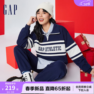 Gap女装春季2024LOGO撞色半拉链套头卫衣405064宽松运动上衣 海军蓝 170/88A(L) 亚洲尺码