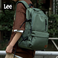 Lee 潮流双肩包男高中大书包女休闲背包大容量旅行电脑包墨绿色