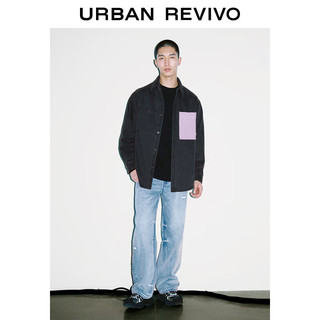 URBAN REVIVO UR2024春季男装潮流对称撞色口袋超宽松牛仔衬衫UMV840016 中灰 L