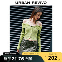 UR2024春季女装时髦挂脖一字领短款修身针织开衫UWL940041 草绿 XL