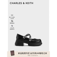 CHARLES&KEITH24春季铆钉交叉带压纹厚底玛丽珍鞋子女鞋女士CK1-70920142 Black黑色 36