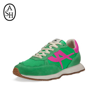 ASH女鞋2024春季SUNSTAR系列做旧复古撞色休闲运动鞋德训鞋 绿色/玫红色 38