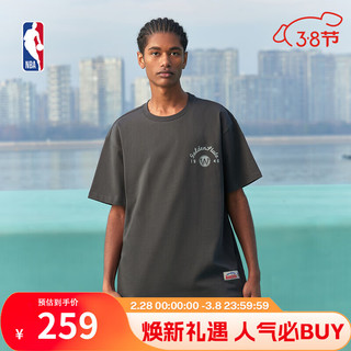 NBA球队文化系列 洛杉矶湖人队重磅宽松黑色T恤男女运动休闲短袖 金州勇士/深灰色 L