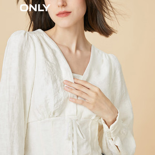 ONLY新款时尚V领泡泡袖设计短款长袖衬衫女|122351012 白色 170/88A/L