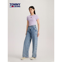 TOMMY JEANS 24春季女经典刺绣螺纹修身打底针织短袖上衣DW0DW17881 浅紫色W06 M