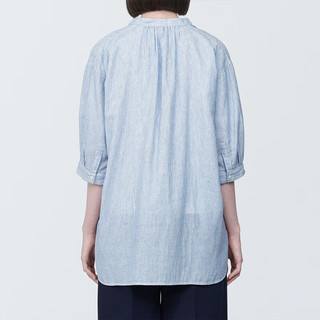MUJI 無印良品 无印良品 MUJI 女式 木棉混双层纱织五分袖束腰长上衣 内搭 BC2J1C4S 蓝色条纹 M(160/84A)