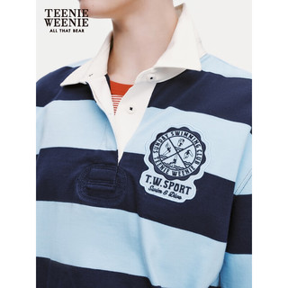 Teenie Weenie小熊2024年条纹POLO领短袖T恤宽松美式复古学院风女 藏青色 155/XS