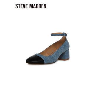 史蒂夫·马登 STEVE MADDEN/思美登粗跟脚腕一字带玛丽珍鞋 ELI 蓝/黑色 36