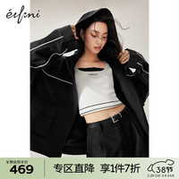 伊芙丽(eifini)伊芙丽帅气运动风撞色设计感连帽夹克女2023秋装新款通勤百搭外套 黑色 1