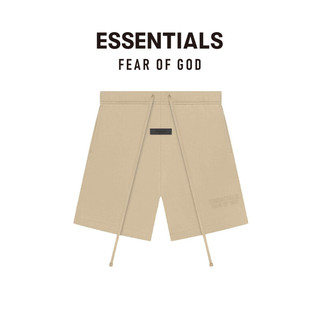 FEAR OF GOD ESSENTIALS胶印LOGO系列棉质短裤美式高街潮牌高端抽绳宽松时尚舒适短裤 鹅黄色 L