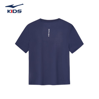 鸿星尔克儿童装男童速干短袖t恤夏季短T男生夏装中大童运动半袖T恤 蓝黑色 110cm