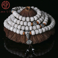 今夕海南星月菩提子手串108颗+6颗桶珠脱脂顺白毛感料高油密手链男女 10*8mm桶珠藏银祥云款