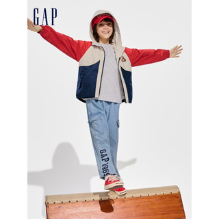 Gap男童2024春季防风撞色小熊logo连帽外套儿童装夹克401265 红蓝撞色 130cm(S)亚洲尺码