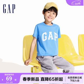 Gap男女童2024春季LOGO撞色纯棉圆领短袖T恤儿童装上衣890880 天蓝色 120cm(XS)亚洲尺码