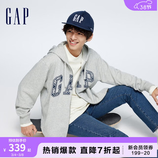 Gap男女装春季2024LOGO连帽法式圈织软卫衣885513外套 浅灰色 180/100A(XL)亚洲尺码