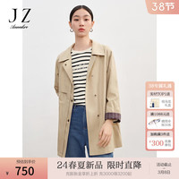 玖姿·安娜蔻简约通勤帕丁顿落肩翻领宽松外套风衣2024春季 卡其 2XL