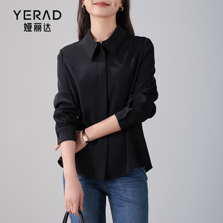 娅丽达（YERAD）设计感别致门襟长袖白衬衫女春季2024通勤气质雪纺衬衣 黑色(A0) XL