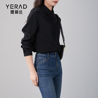 娅丽达（YERAD）设计感别致门襟长袖白衬衫女春季2024通勤气质雪纺衬衣 黑色(A0) L