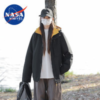 NASA MARVEL 夹克男春季新款纯色情侣款连帽冲锋衣简约百搭户外登山服 女款-骑士黑 4XL