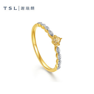谢瑞麟（TSL）三八妇女节 18K金钻石戒指女彩钻系列菱形黄钻戒指指环BD274 13号圈口（钻石共9颗，约3分）