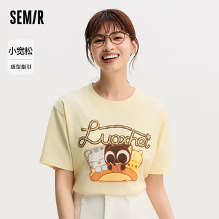 森马（Semir）森马罗小黑短袖T恤女卡通可爱2024夏季抗菌宽松套头衫 香草白10710 150/76A/XS