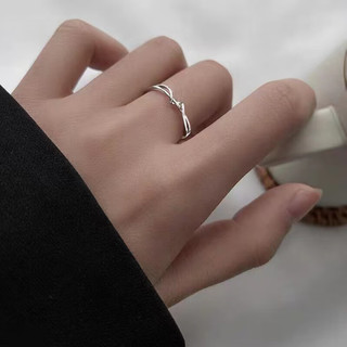 TMOWO925简约线条女戒指小众设计几何指环冷淡风时尚个性 925银几何指环 开口可调节