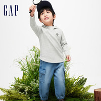 Gap男幼童2024春季LOGO肌理针织连帽卫衣儿童装上衣890279 灰色 110cm(4-5岁) 亚洲尺码