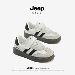 Jeep儿童鞋子软底魔术贴防滑童鞋德训鞋2024春款休闲男童板鞋 米黑 30码 鞋内长约19.2CM