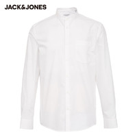 杰克琼斯 奥特莱斯秋季潮流棉白衬衫休闲长袖立领纯色衬衣男士衬衣