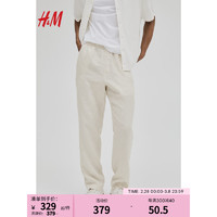 H&M2024春季男装标准版型亚麻长裤1035679 奶油色 180/106A