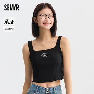 森马（Semir）罗小黑背心女短款方领印花可爱2024夏季紧身鱼骨上衣辣妹 黑色90001 160/84A/M