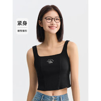 森马（Semir）罗小黑背心女短款方领印花可爱2024夏季紧身鱼骨上衣辣妹 黑色90001 155/80A/S