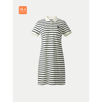 HLA海澜之家短袖POLO裙女24新商务休闲绣花裙子女夏HNTQW2W300A 深蓝条纹A1  155/80A S85-100斤