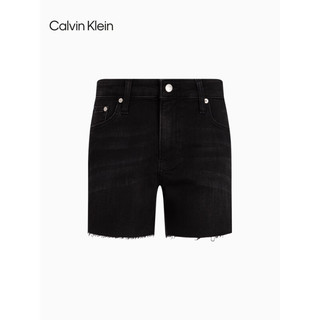 Calvin Klein Jeans24春季女简约刺绣拉丝毛边中腰微弹牛仔短裤ZW02398 1BY-牛仔黑 27