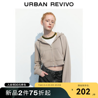 UR2024春季女装休闲简约百搭连帽抽绳短款外套UWL140020 卡其 M