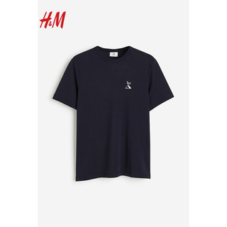 H&M男装2024春季圆领休闲短袖COOLMAX标准版型T恤1216501 白色/法国 175/108A