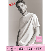 H&M男装2024春季圆领休闲短袖COOLMAX标准版型T恤1216501 海军蓝/法国 175/108A