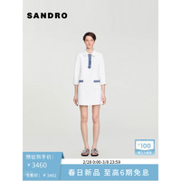 SANDRO2024早春女装法式简约polo领短款针织连衣裙SFPRO03498 10/白色 42