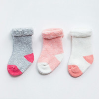 CHANSSON 馨颂 婴儿袜子宝宝毛圈袜新生儿袜子三双装 R072F2 灰色+粉色+白色 14-16（M）（6-12个月）