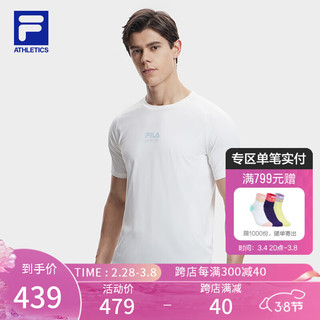 FILA 斐乐男子针织短袖衫2024夏简约基础运动干爽T恤 星光白-WT 190/108A/XXXL