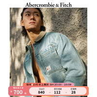 ABERCROMBIE & FITCH男装 24春美式短款外套经典logo复古牛仔夹克 355651-1 中间色水洗 XS  (170/84A)