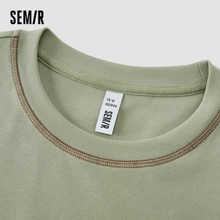 森马（Semir）短袖T恤女短款修身拼色正肩2024夏季明线刺绣套头衫显瘦 军绿40698 165/88A/L