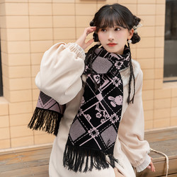 十三余 小豆蔻儿[梅间兔]国风冬季日常搭配双色针织提花双面围巾