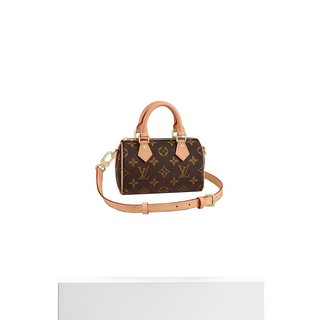 LOUIS VUITTON 欧洲LV路易威登NANOSPEEDY女士棕色帆布老花牛皮拉链开合手袋