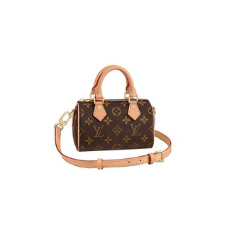 LOUIS VUITTON 路易威登 欧洲LV路易威登NANOSPEEDY女士棕色帆布老花牛皮拉链开合手袋