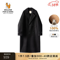 William fox&sons重磅澳毛精纺初剪100%绵羊毛过膝加长款气质双排扣双面羊毛呢大衣 黑色-100%绵羊毛 165/S
